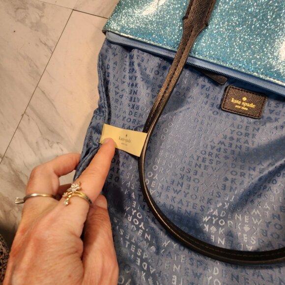 Like New Kate Spade Mavis Street Jeralyn Lakesedge Blue Glitter Tote Bag Purse - Picture 12 of 12